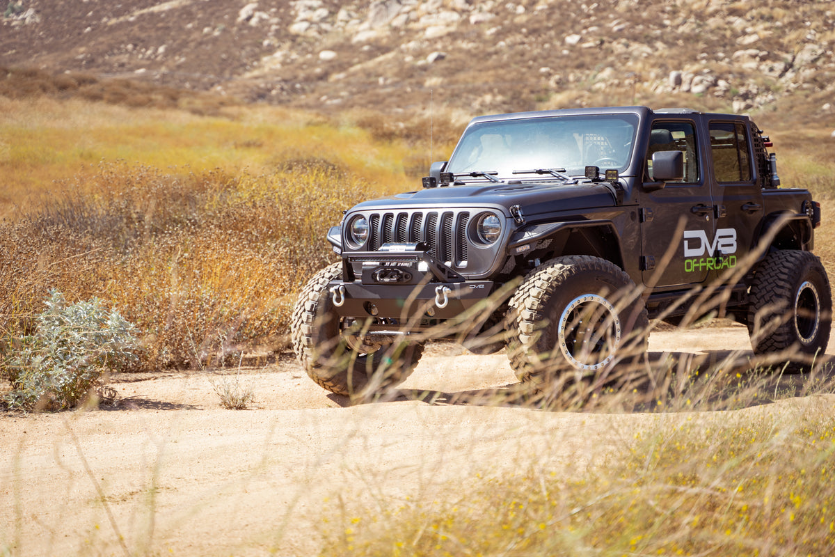 DV8 Offroad - FS-25 Stubby Front Bumper with Plated Bull Bar - FBJL-06