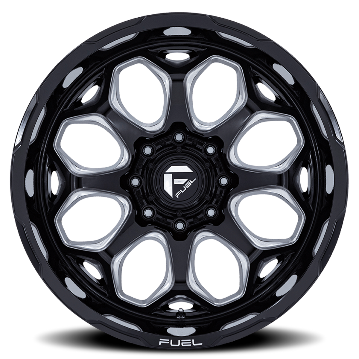 Aluminum Wheels 22X10 Scepter FC862 BE 8 On 165.1 Gloss Black Milled 125.1 Bore -18 Offset Fuel Off Road Wheels