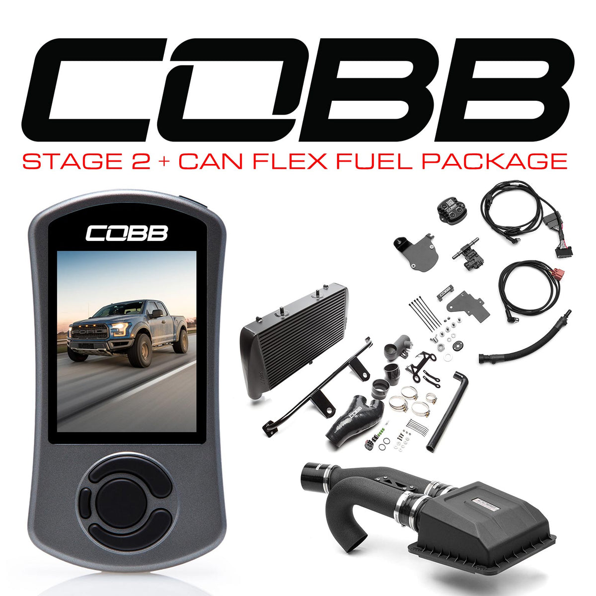Cobb 17-20 Ford F-150 Ecoboost Raptor w/TCM Stage 2+ CAN Flex Fuel Power Pkg - Black - FOR0050020BK-TCM-FF