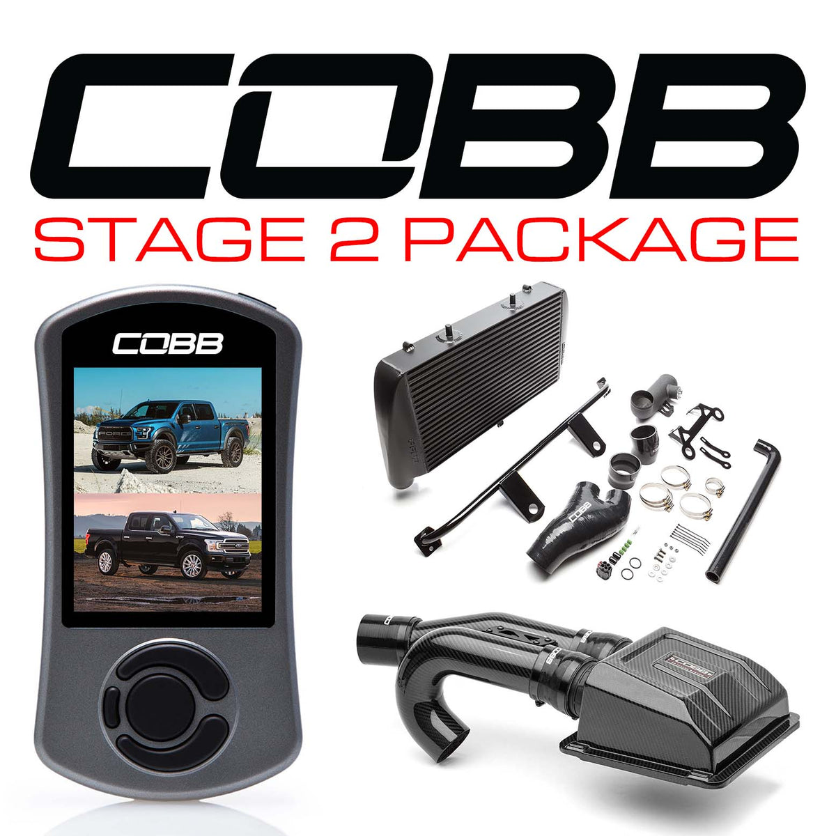 Cobb 17-20 Ford F-150 Raptor Stage 2 Redline Carbon Fiber Power Package w/TCM - Black - FOR0050020BK-TCM-RED