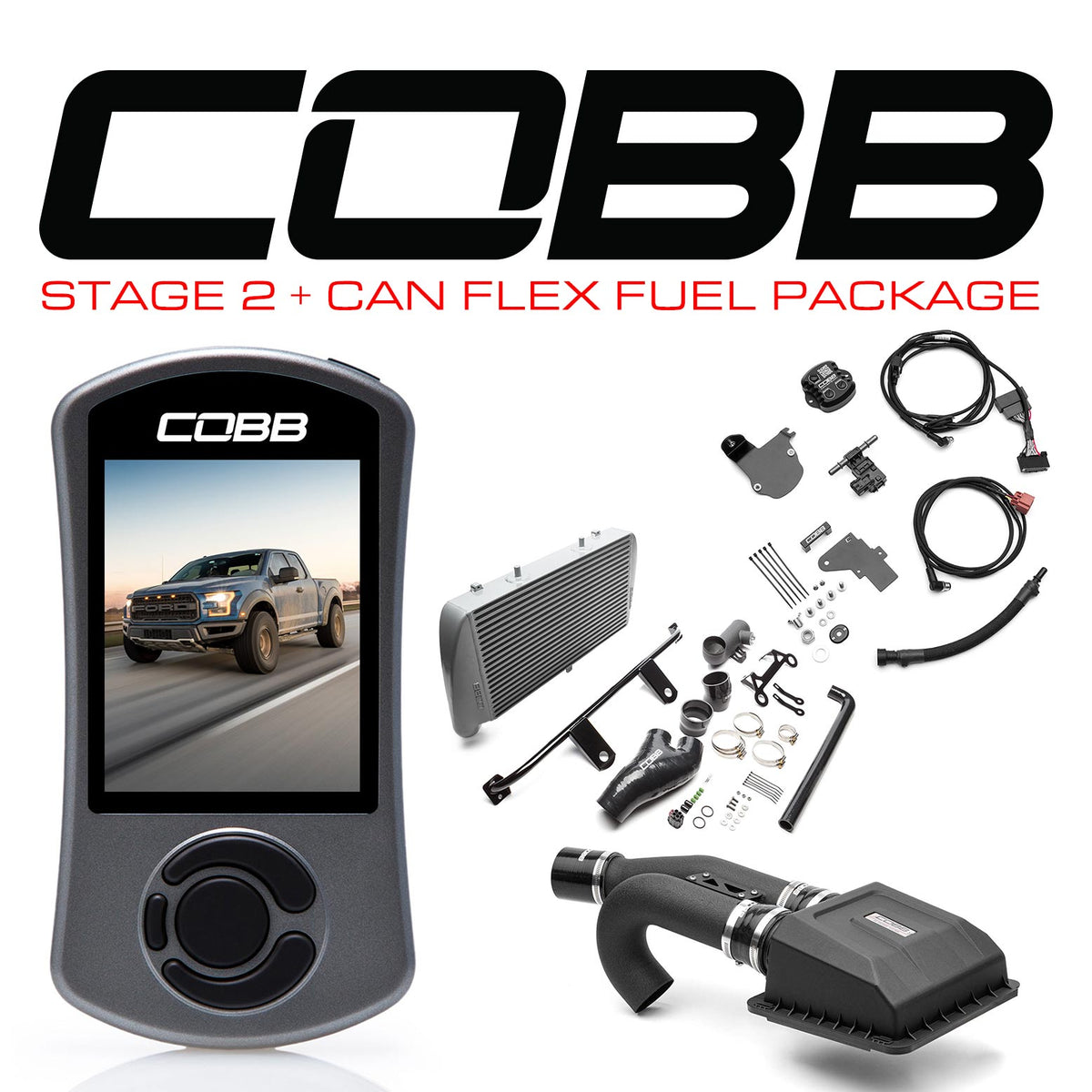 Cobb 17-20 Ford F-150 Ecoboost Raptor w/TCM Stage 2+ CAN Flex Fuel Power Package - Silver - FOR0050020SL-TCM-FF
