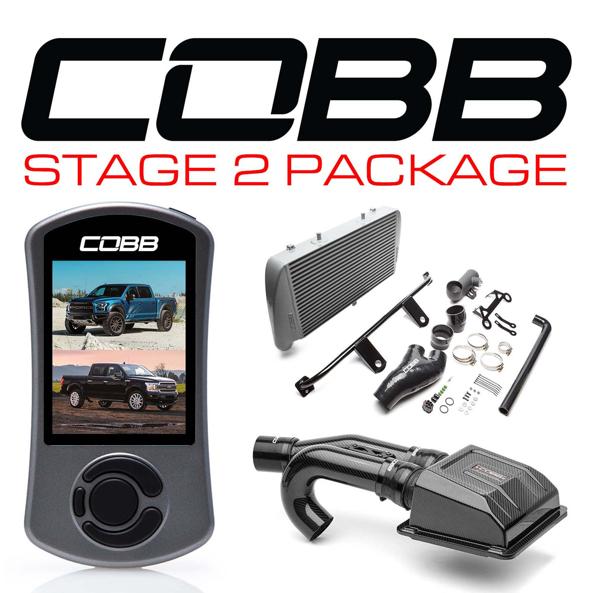 Cobb 17-20 Ford F-150 Raptor Stage 2 Redline Carbon Fiber Power Package w/TCM - Silver - FOR0050020SL-TCM-RED