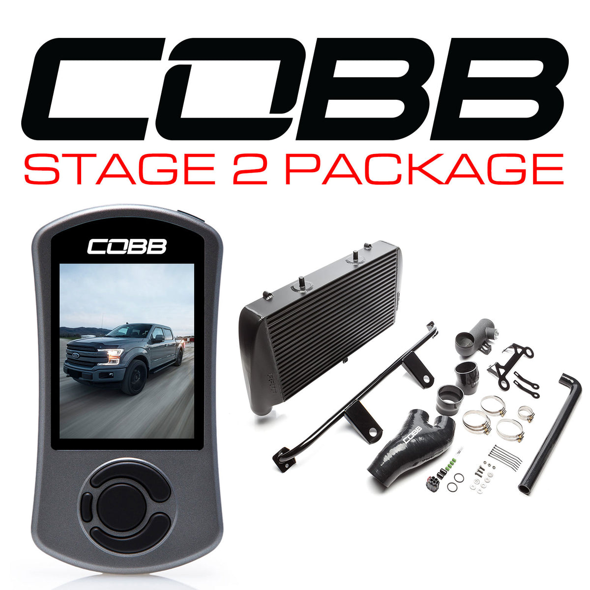 Cobb 17-19 Ford F-150 EcoBoost 3.5L Stage 2 Power Package w/TCM (No Intake) - Black - FOR0060020BK-TCM-NI