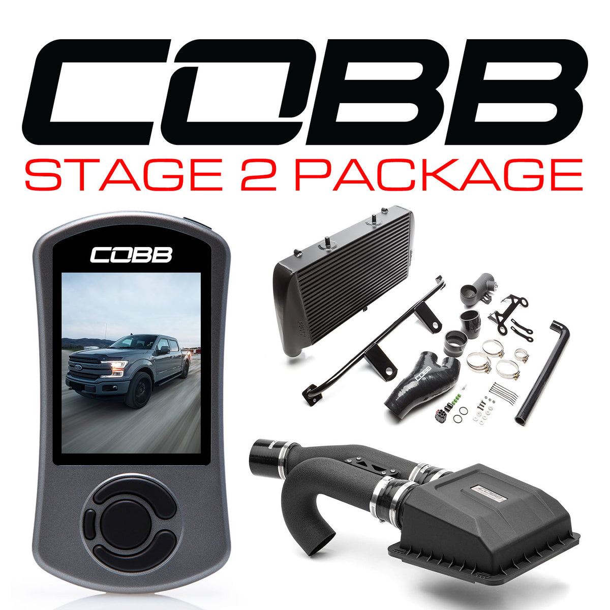 Cobb 17-19 Ford F-150 Ecoboost 3.5L w/TCM Stage 2 Power Package - Black - FOR0060020BK-TCM