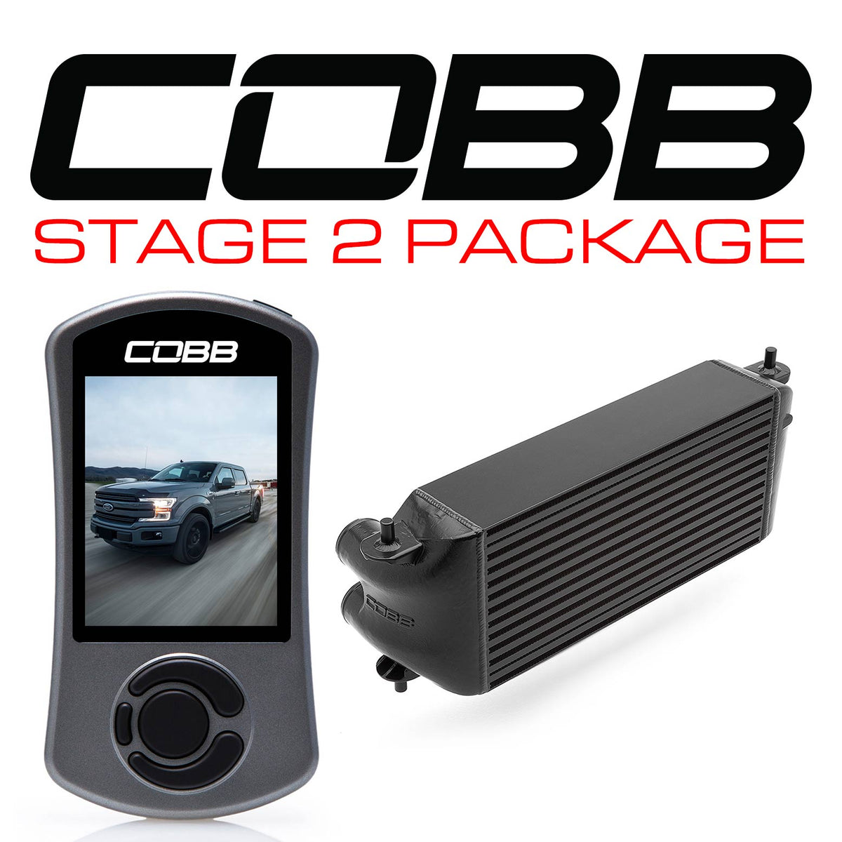 Cobb 17-19 Ford F-150 Ecoboost 3.5L w/TCM Stg 2 Pwr Pkg - Blk (Factory Loc. I/C + NO INTAKE) - FOR0060S20BK-TCM-NI