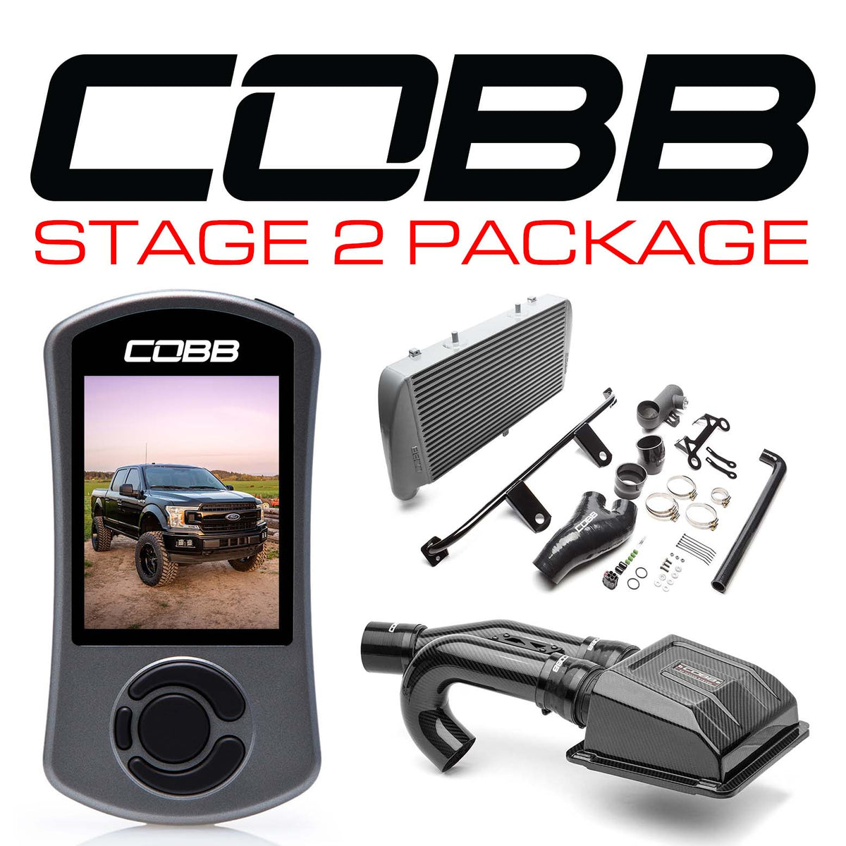 Cobb 2020 Ford F-150 EcoBoost 3.5L Stage 2 Redline Carbon Fiber Power Package - Silver - FOR0070020SL-RED
