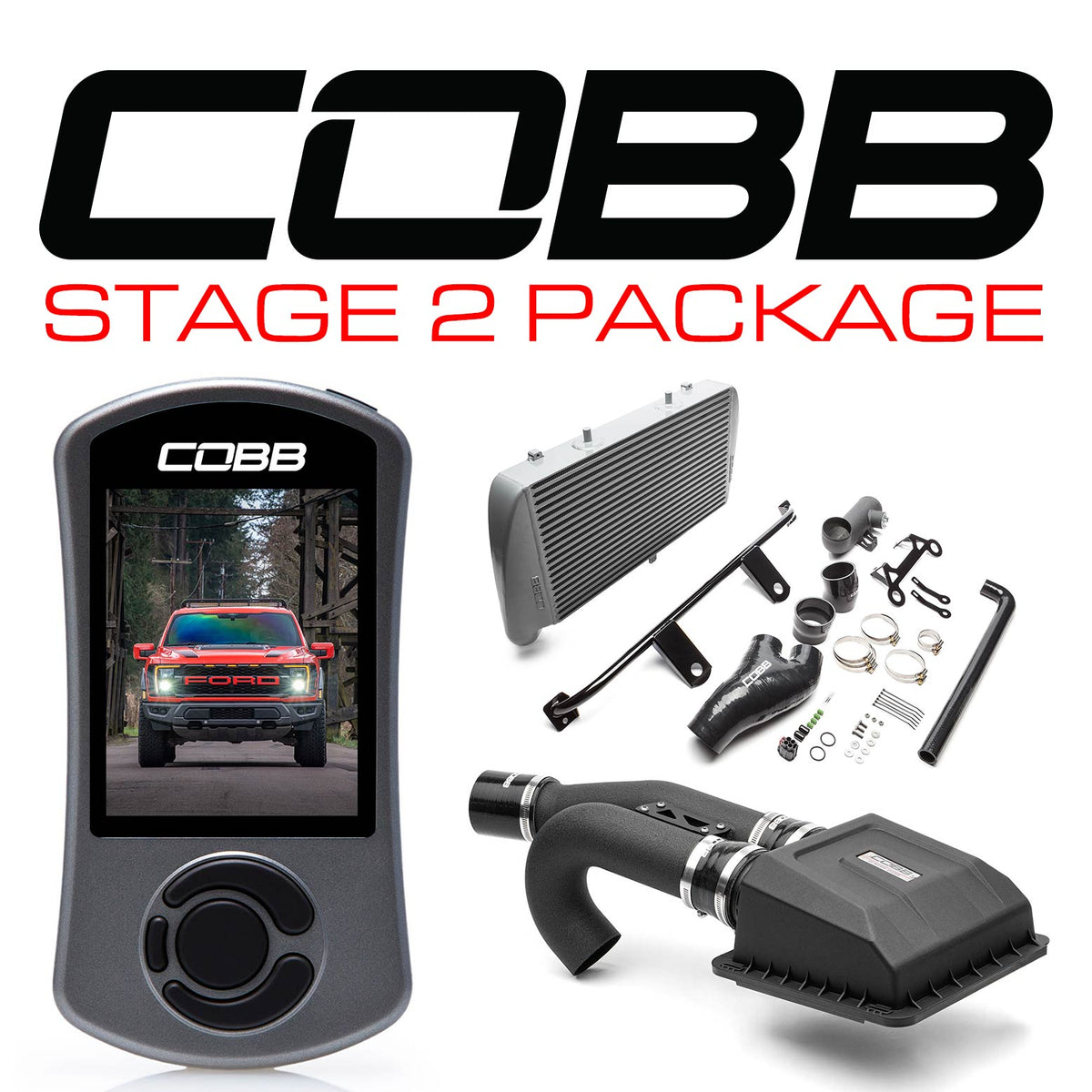 Cobb 21-22 Ford F-150 Raptor Stage 2 Power Package w/FMIC (w/ HCT Intake) - Silver - FOR0100020SL