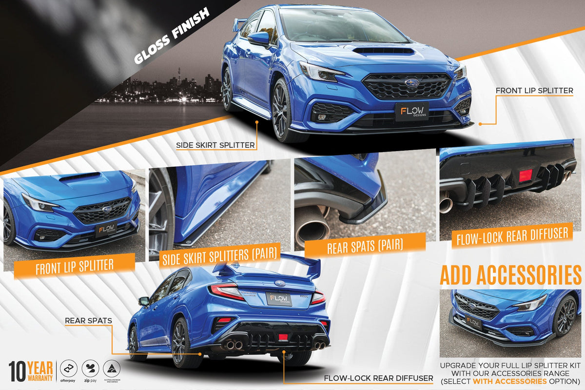 Flow Designs - VB WRX Full Lip Splitter Set (GLOSS BLACK)
