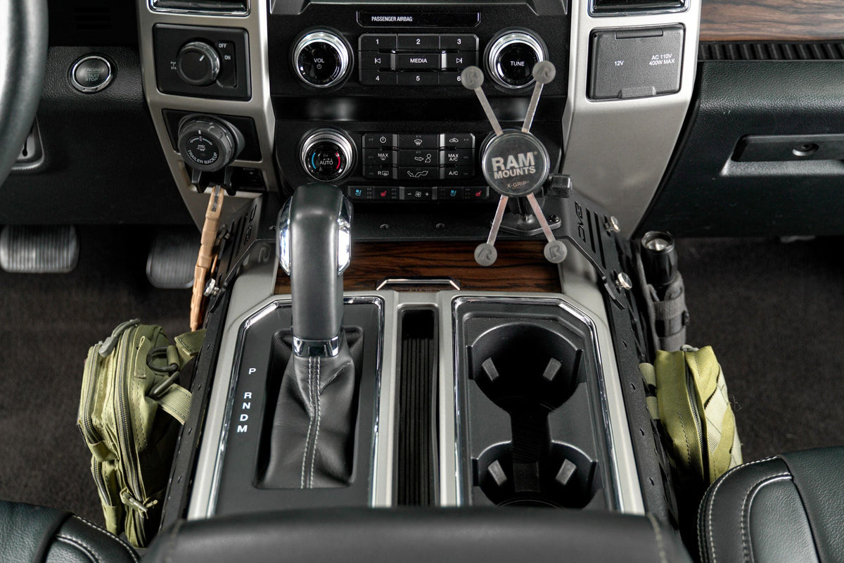 DV8 Offroad - 2015-2020 Ford F-150 & 2017-2021 F-250/350 | Center Console Molle Panels & Device Mount - CCFF-01