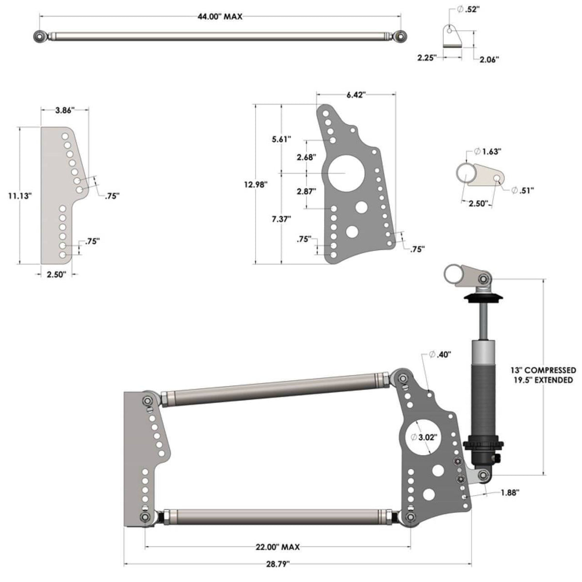 QA1 Heavy Duty Pro Rear Drag 4-Link System - Double Adjustable - 150lb Springs - R270-150 - View 3