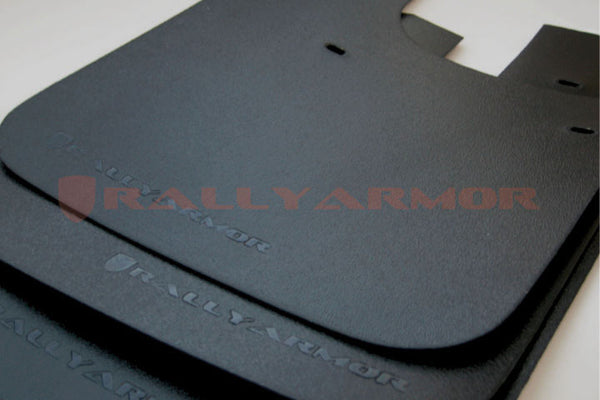 Rally Armor 93-01 Subaru Impreza RS Basic Black Mud Flap w/ Black Logo - MF2-BAS-BLK for 1993-2001 Subaru Impreza - front vie