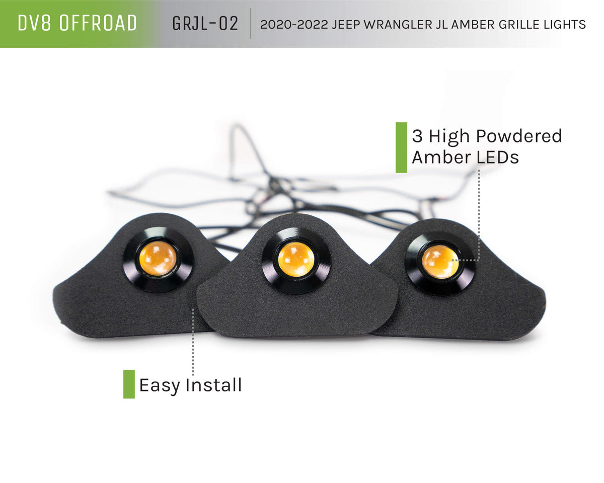 DV8 Offroad - Grjl-02 18-22 Jeep Wrangler JL Front Grill Amber Accent Lights - GRJL-02