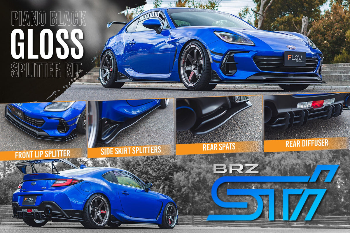 Flow Designs - ZD8 BRZ STI Full Lip Splitter Set (GLOSS BLACK)