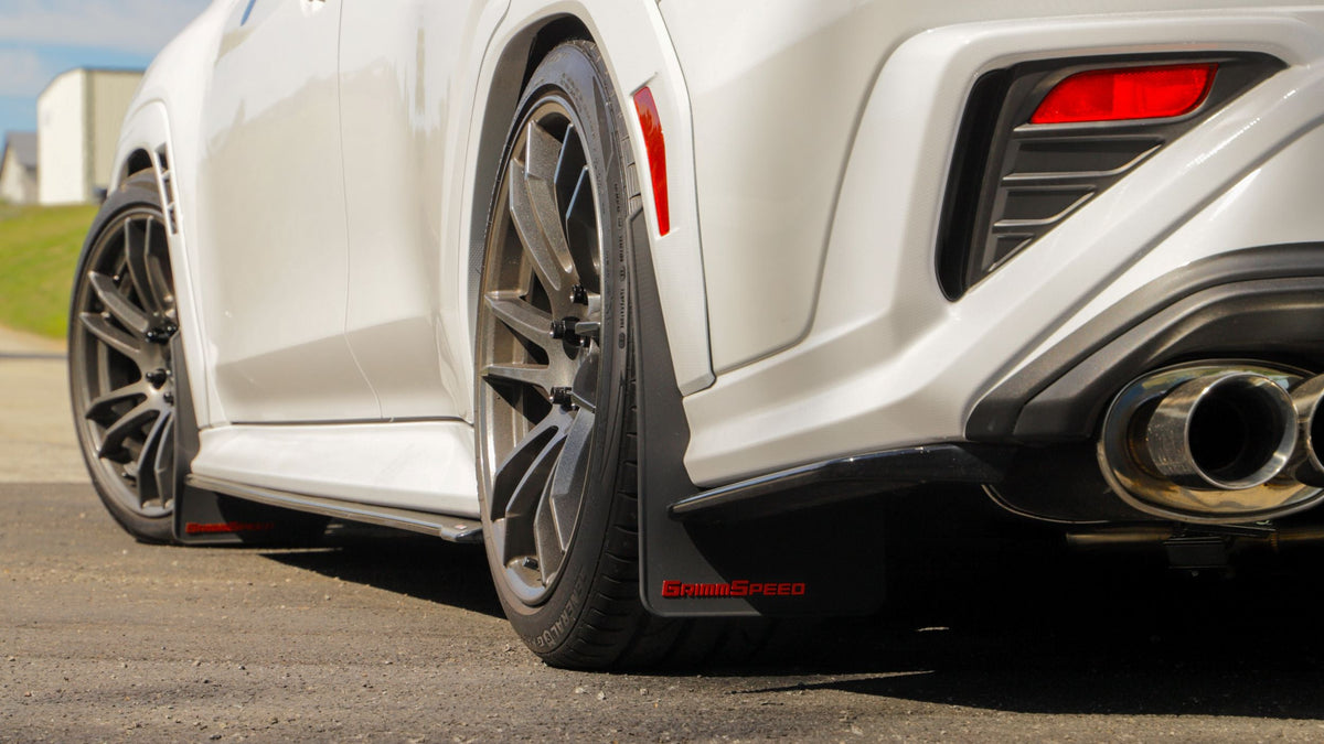 Grimmspeed 22-25 Subaru WRX Mudflaps - Black w/ Red Lettering - GRM.1022.1.RED