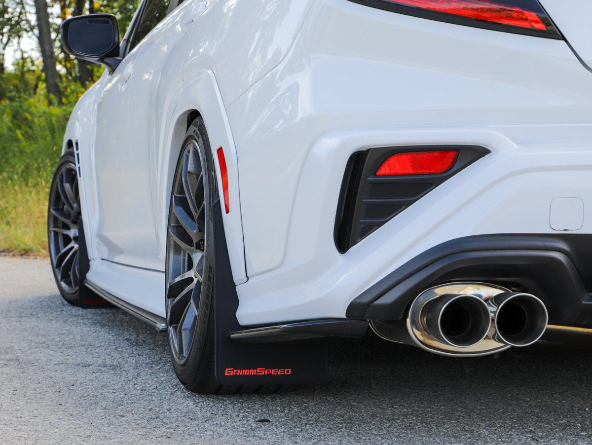 Grimmspeed 22-25 Subaru WRX Mudflaps - Black w/ Red Lettering - GRM.1022.1.RED