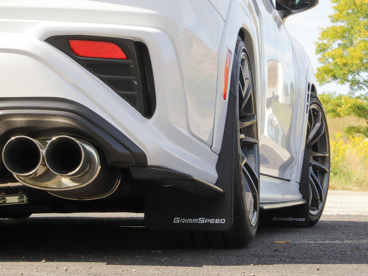 Grimmspeed 22-25 Subaru WRX Mudflaps - Black w/ Red Lettering - GRM.1022.1.RED