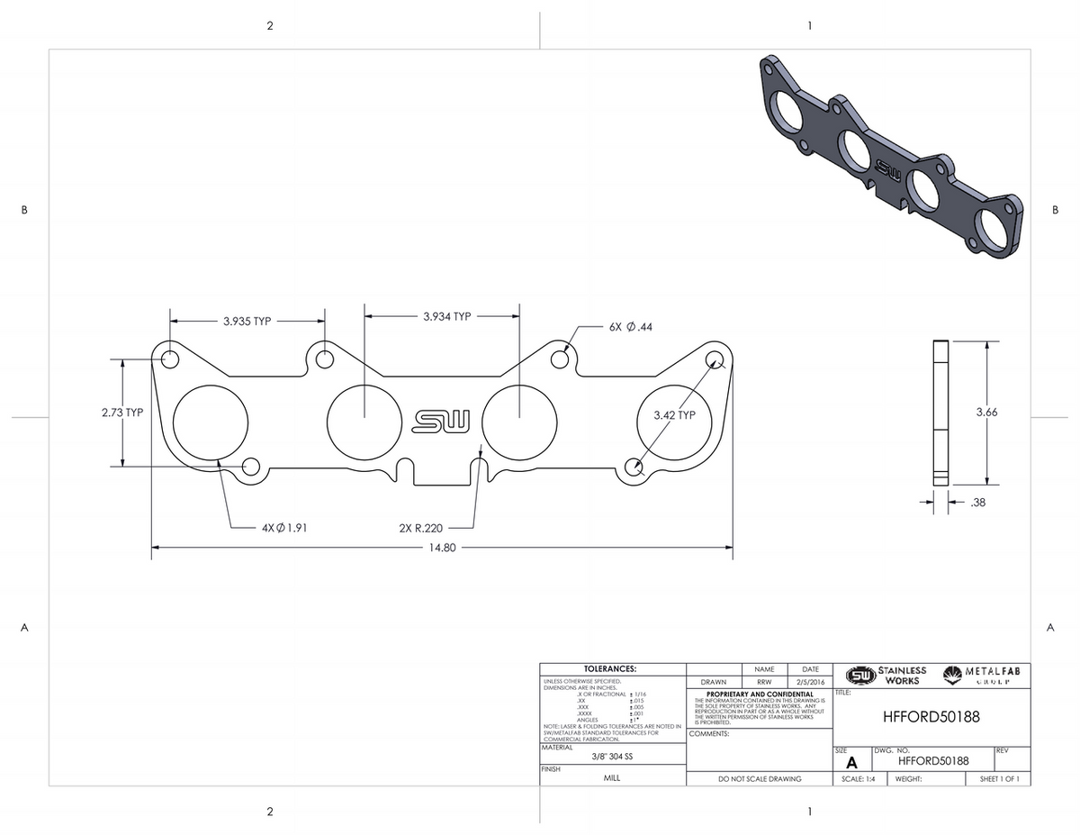 Stainless Works - Ford Coyote Header Flange - HFFORD5.0200