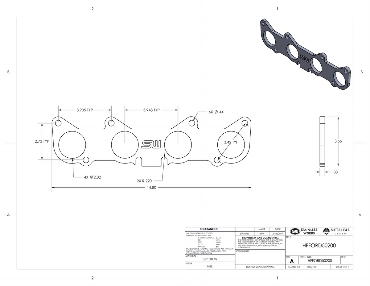 Stainless Works - Ford Coyote Header Flange - HFFORD5.0175