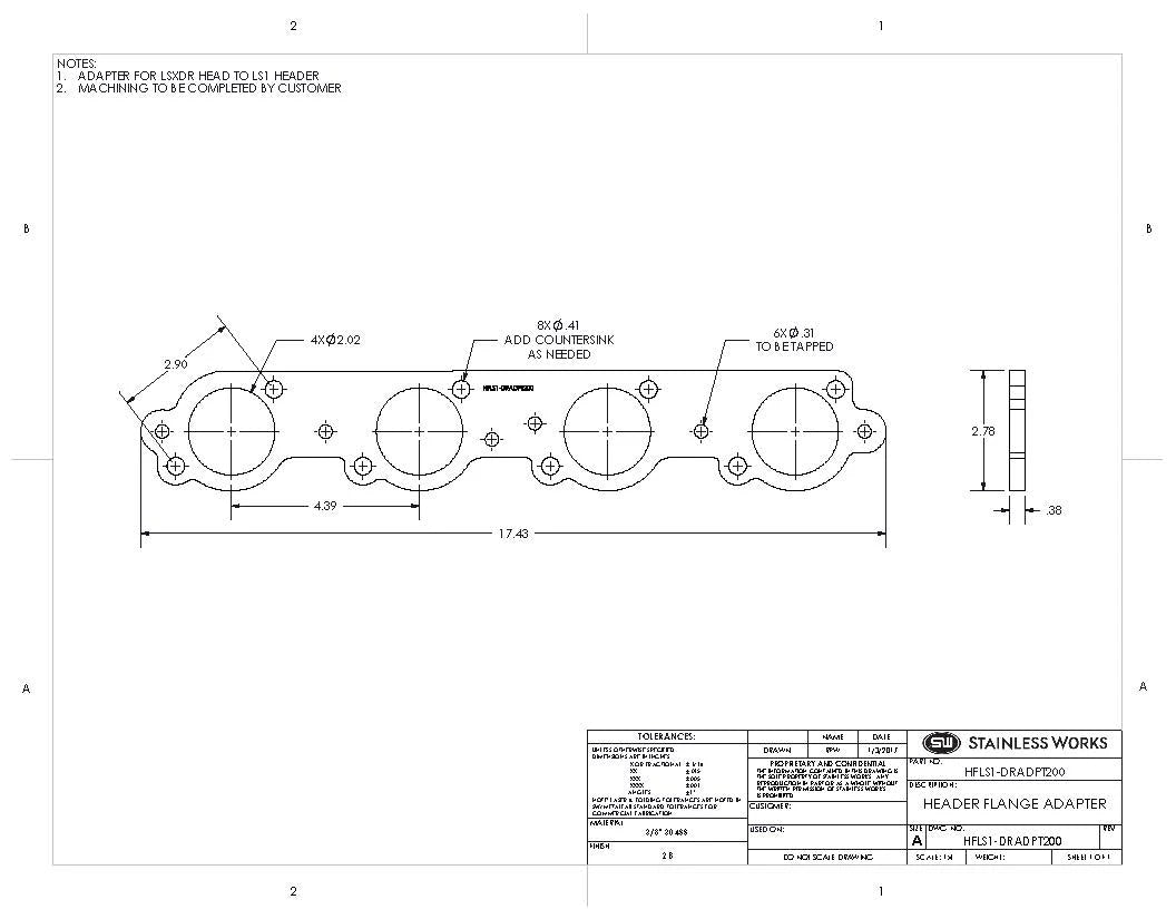 Stainless Works - Chevrolet LS Drag Race Diagonal Bolt Pattern DPT Header Flange - HFLS7188