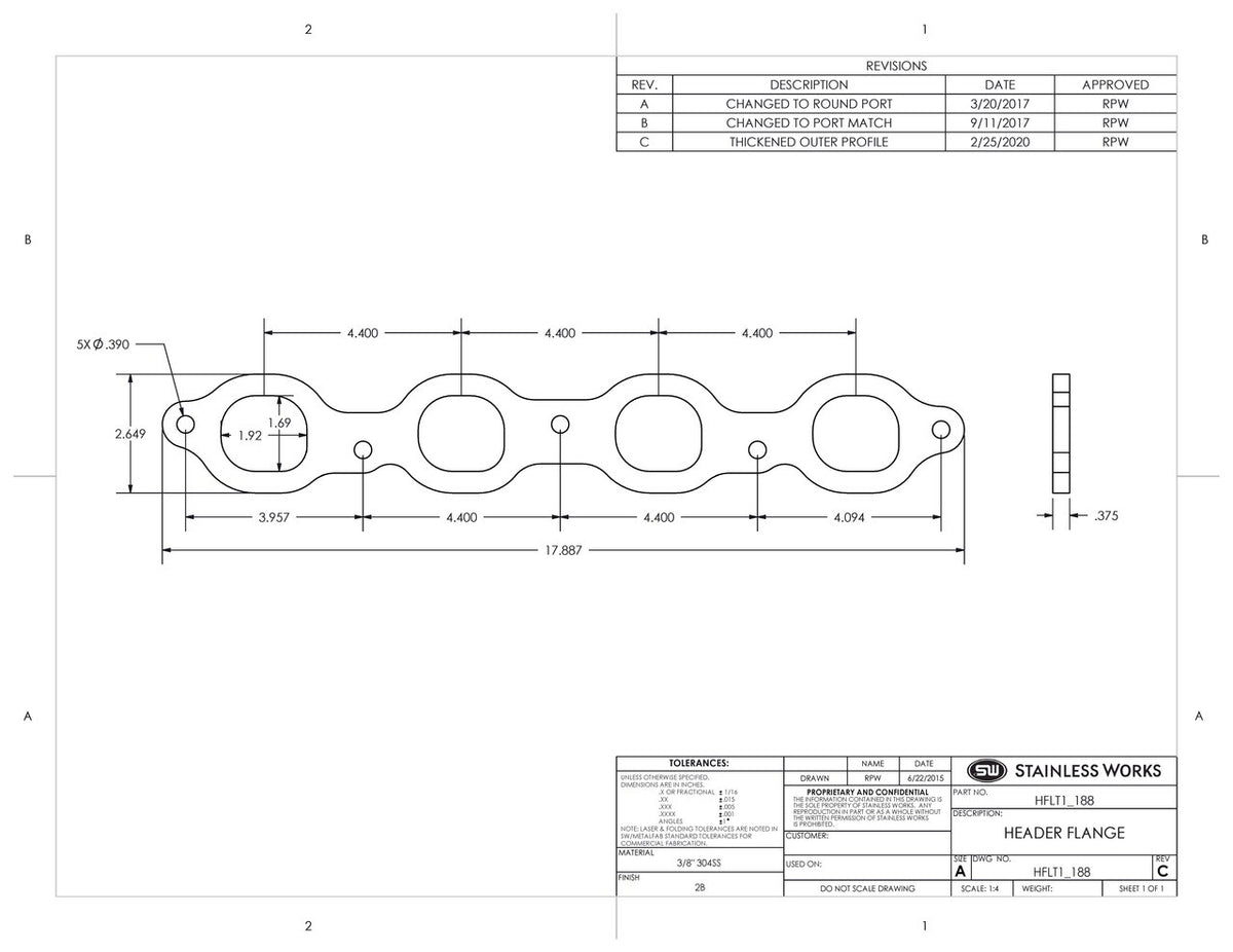 Stainless Works - Chevrolet LT Header Flange - HFLT1_188