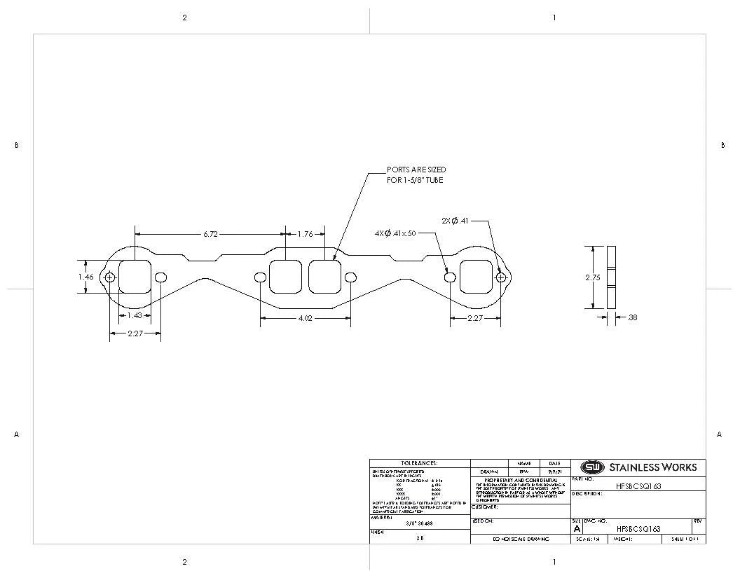 Stainless Works - Small Block Chevy Stock Pattern Rectangle Port Header Flange - HFSBCSQ1875