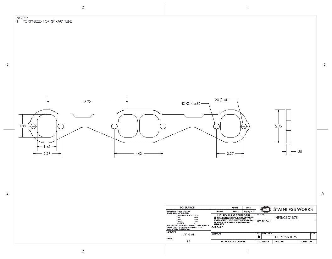 Stainless Works - Small Block Chevy Stock Pattern Rectangle Port Header Flange - HFSBCSQ175