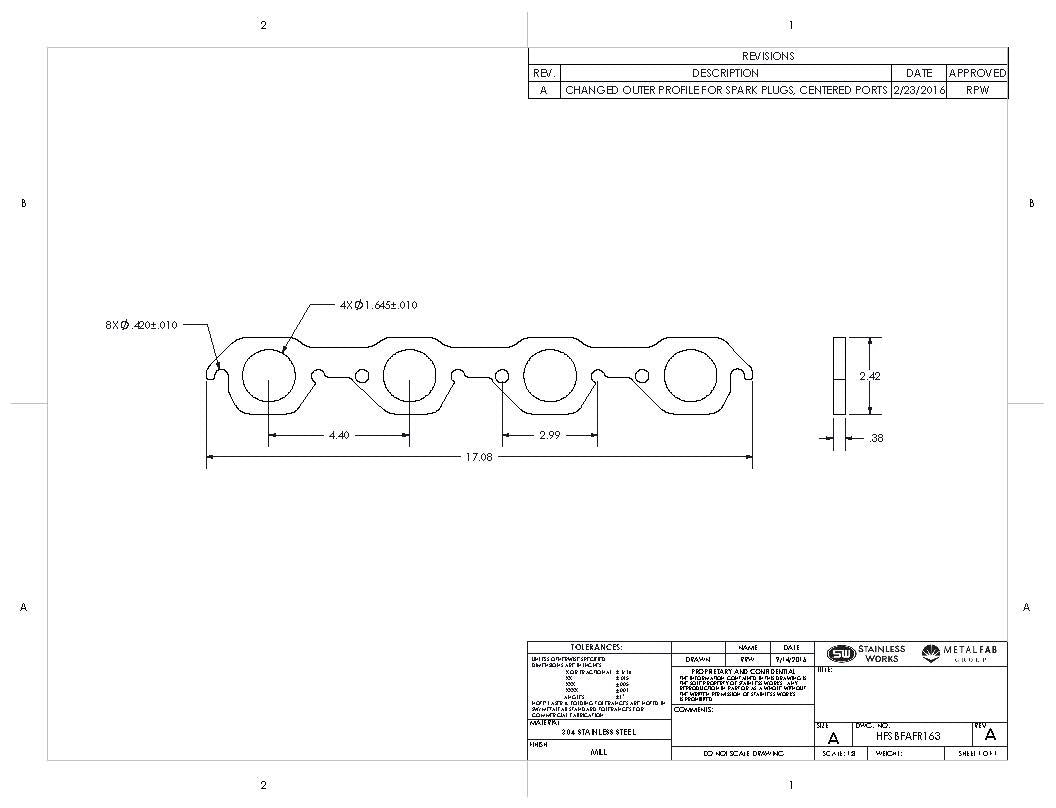 Stainless Works - Ford SBF 3 Inch Bolt Pattern Header Flange - HFSBFAFR188