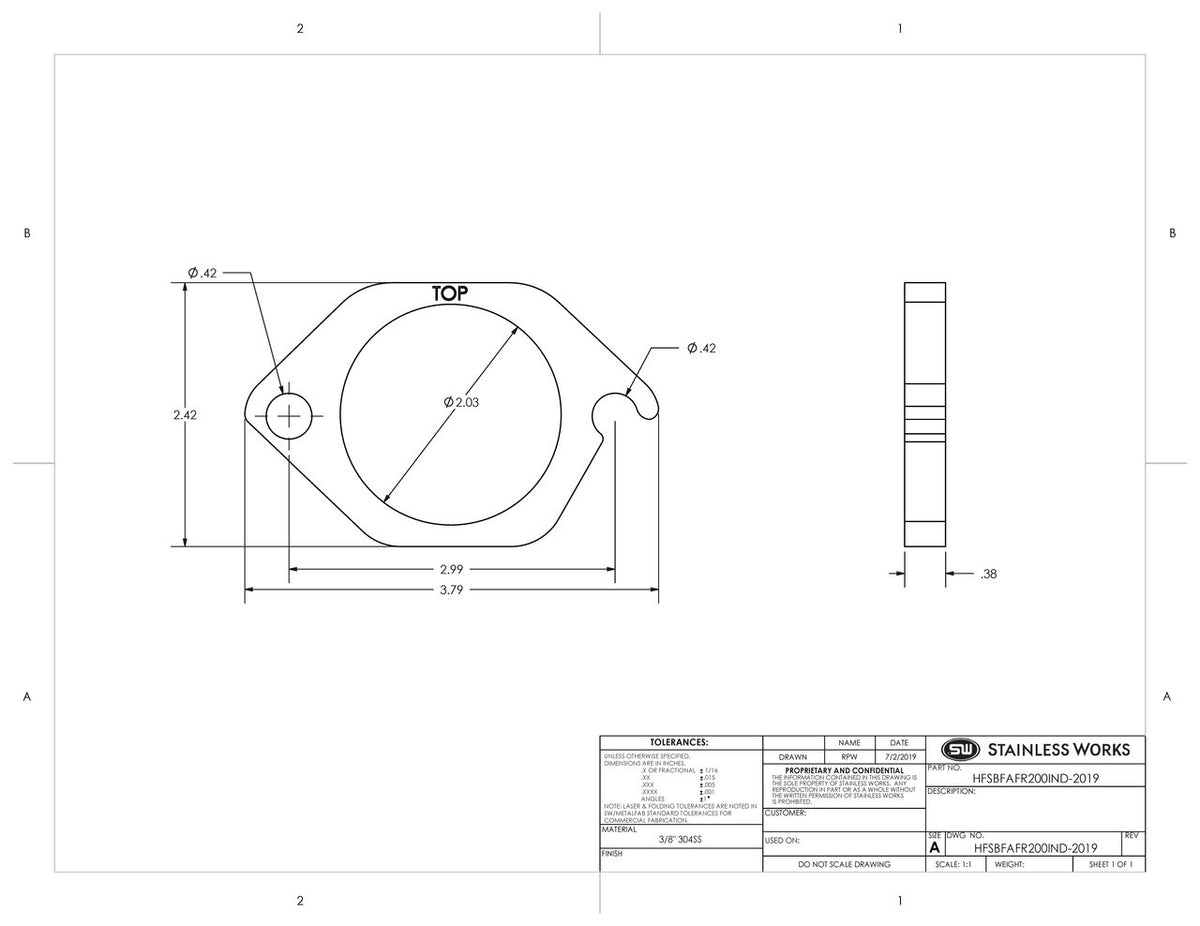 Stainless Works - Ford SBF 3 Inch Bolt Pattern Header Flange - HFSBFAFR188