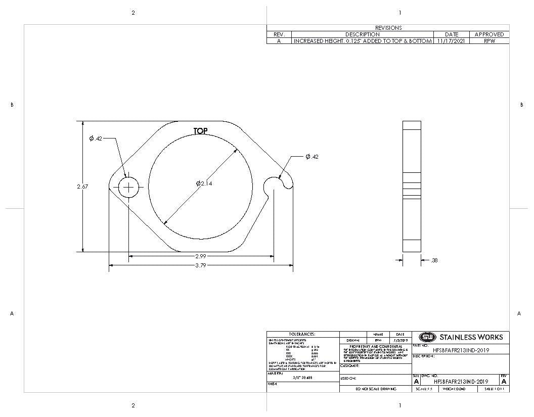 Stainless Works - Ford SBF 3 Inch Bolt Pattern Header Flange - HFSBFAFR200
