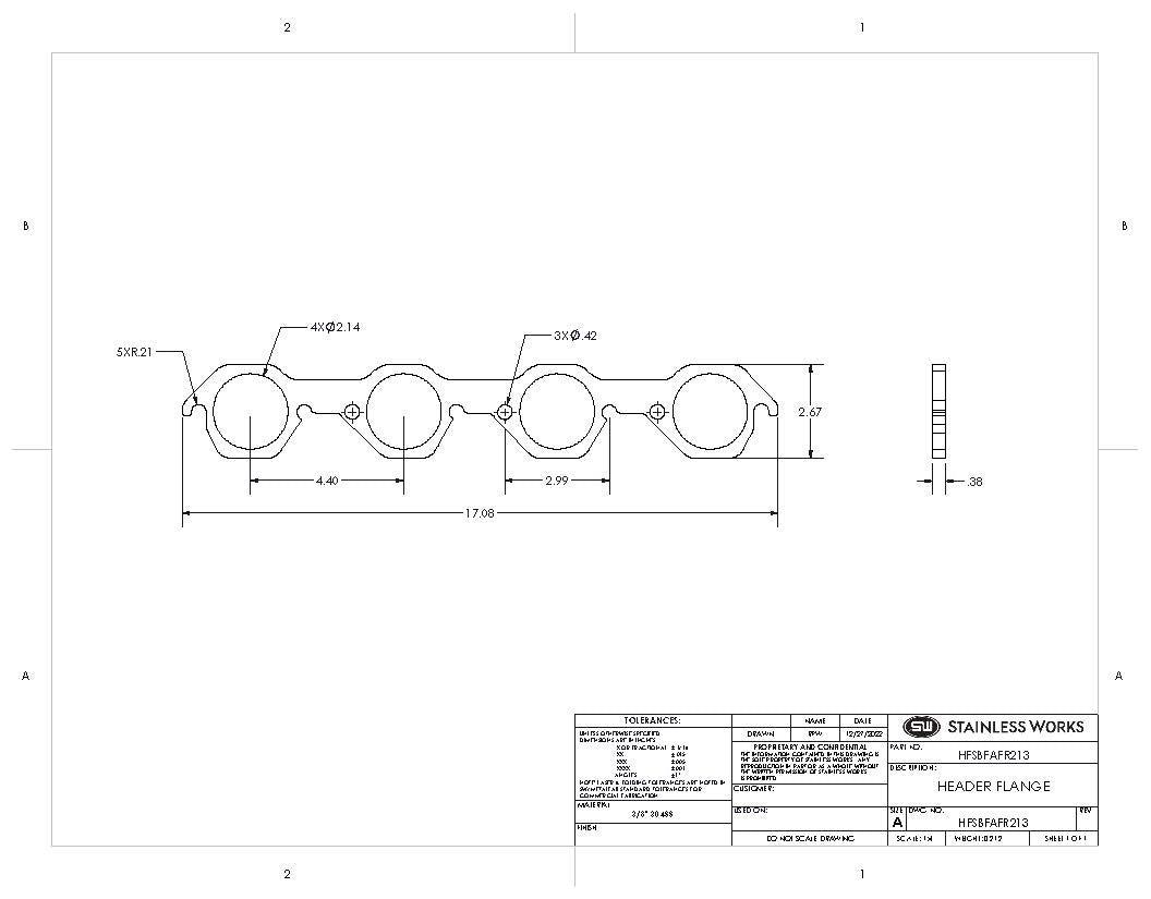 Stainless Works - Ford SBF 3 Inch Bolt Pattern Header Flange - HFSBFAFR200