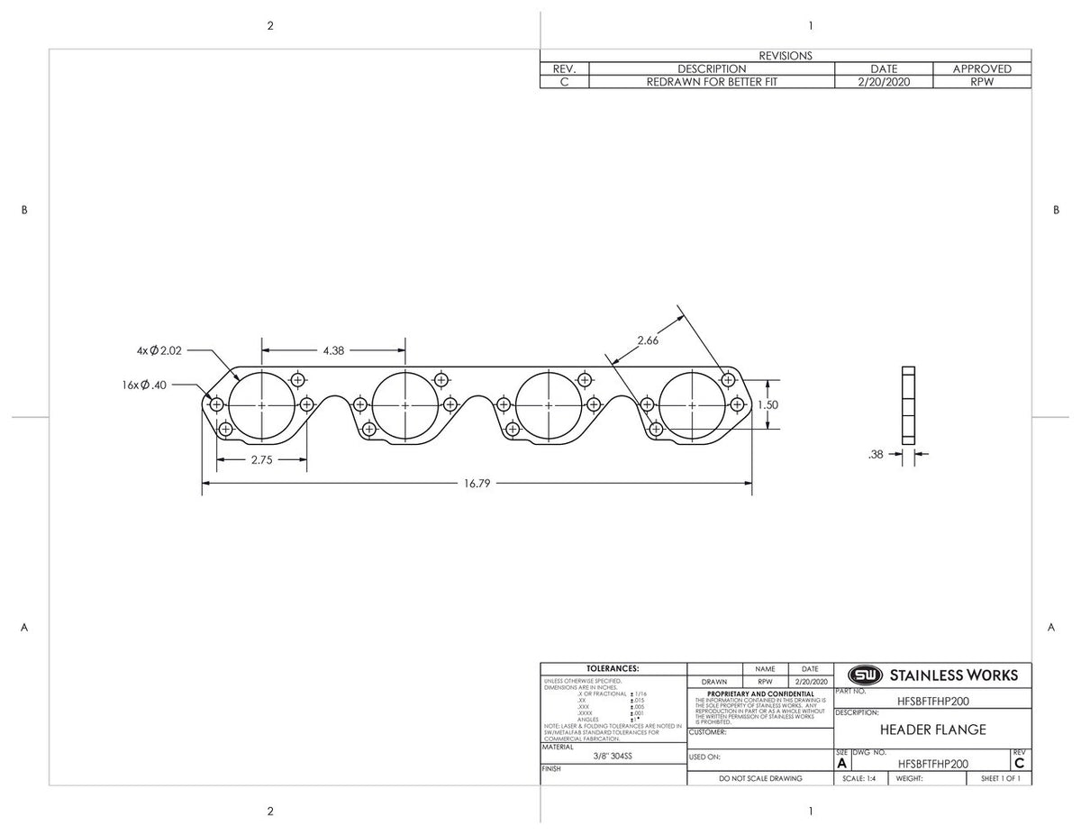 Stainless Works - Ford SBF Trick Flow Header Flange - HFSBFTFHP188
