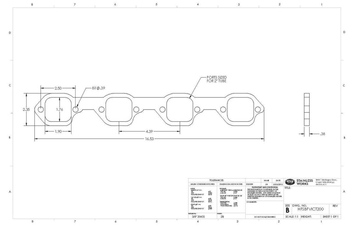 Stainless Works - Ford SBF 2.5 Inch Bolt Pattern Header Flange - HFSBFVICT200