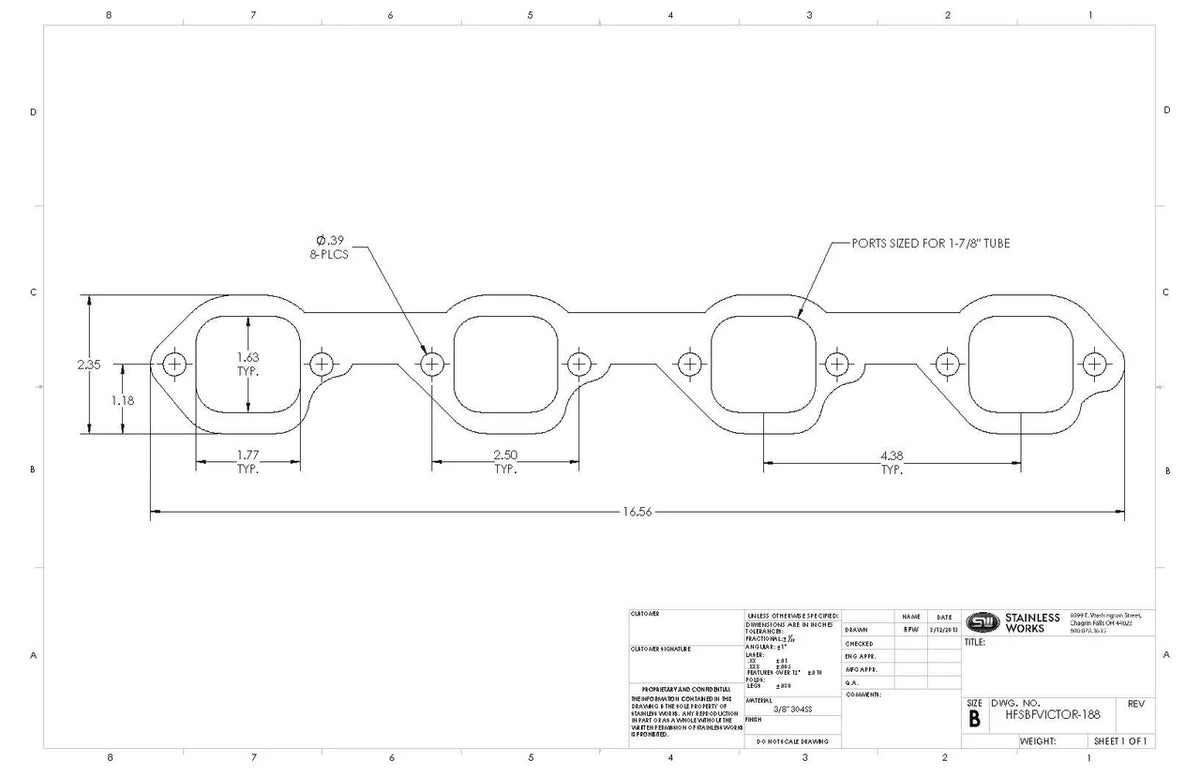 Stainless Works - Ford SBF 2.5 Inch Bolt Pattern Header Flange - HFSBFVICT200