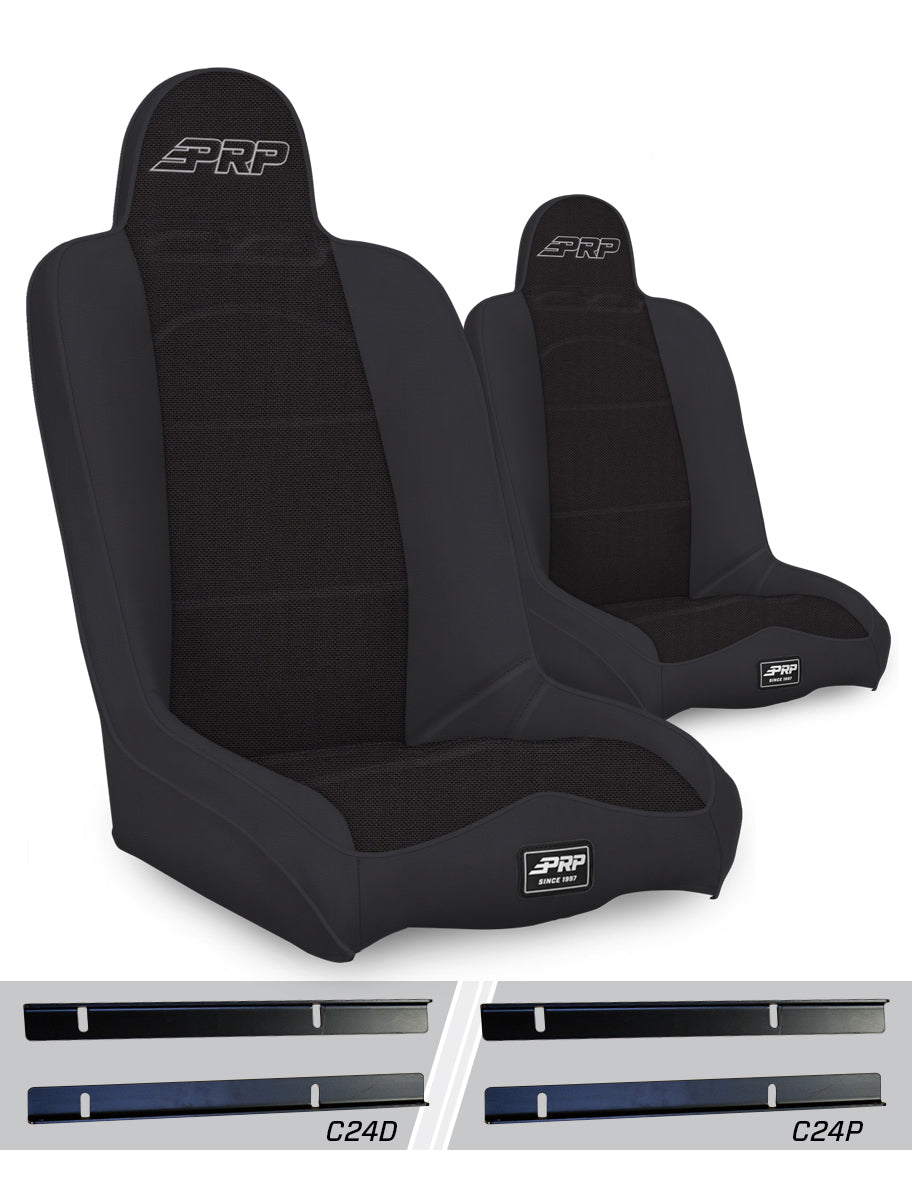 PRP Daily Driver High Back Suspension Seats Kit for 03-06 Jeep Wrangler TJ (Pair) - Black - A140110-C24-50 - front view