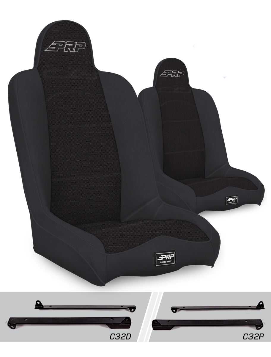PRP Daily Driver High Back Suspension Seats Kit for Jeep Wrangler CJ7/YJ (Pair) - Black - A140110-C32-50 - front view