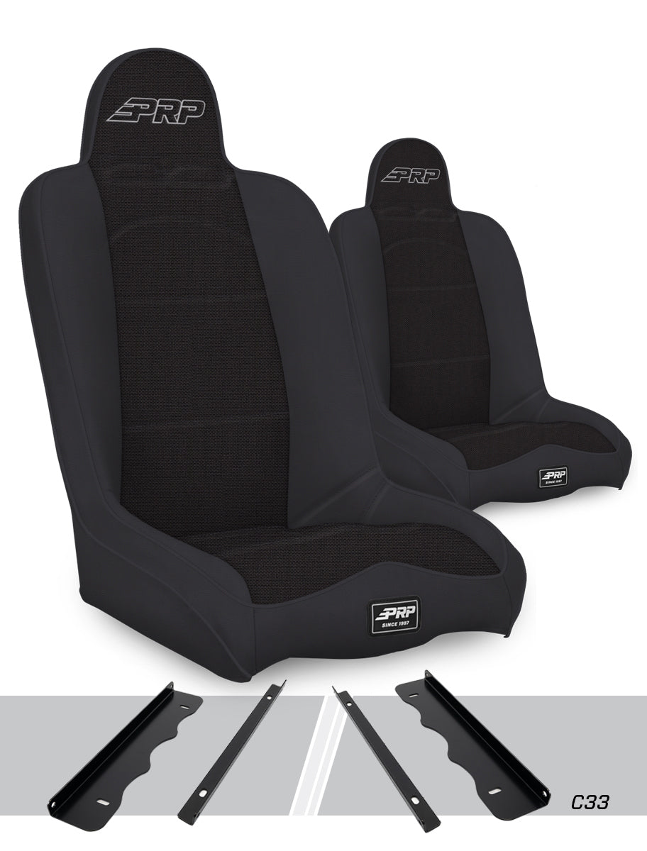 PRP 95-01 Jeep Cherokee XJ Daily Driver High Back Suspension Seats Kit (Pair) - Black - A140110-C33-50 - front view