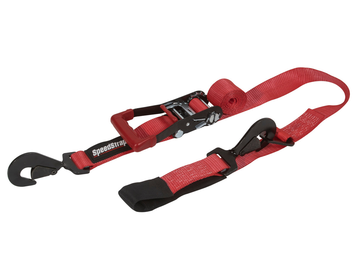 SpeedStrap 2In x 10Ft Ratchet Tie Down w/ Twisted Snap Hooks & Axle Strap Combo - Red - 27013