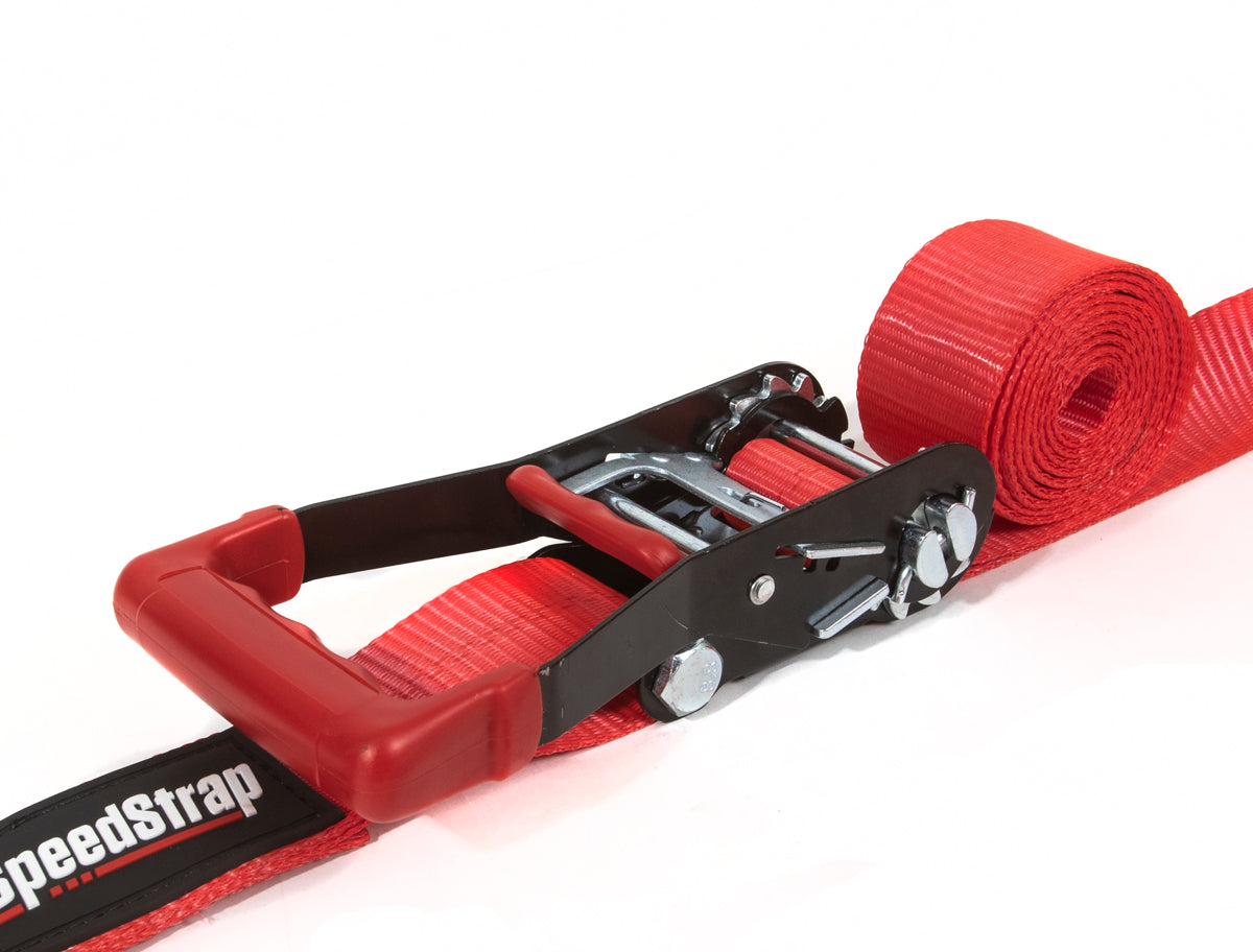 SpeedStrap 2In x 10Ft Ratchet Tie Down w/ Twisted Snap Hooks & Axle Strap Combo - Red - 27013