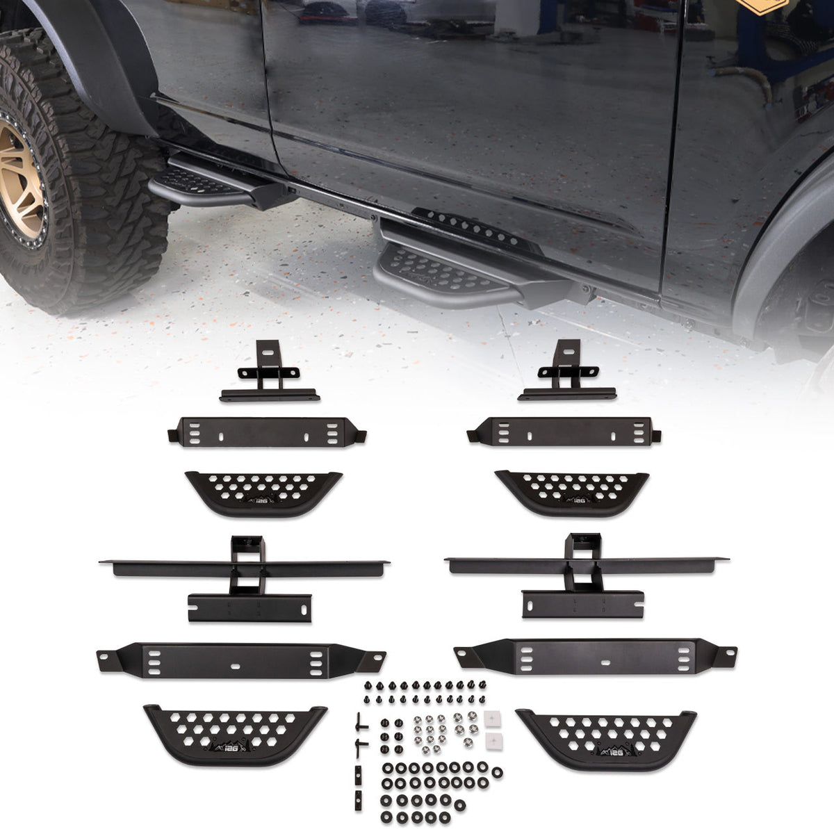 IAG I-Line Small Side Steps 4 pcs For Use Without Factory Rock Rails 2021+ Ford Bronco Four Door