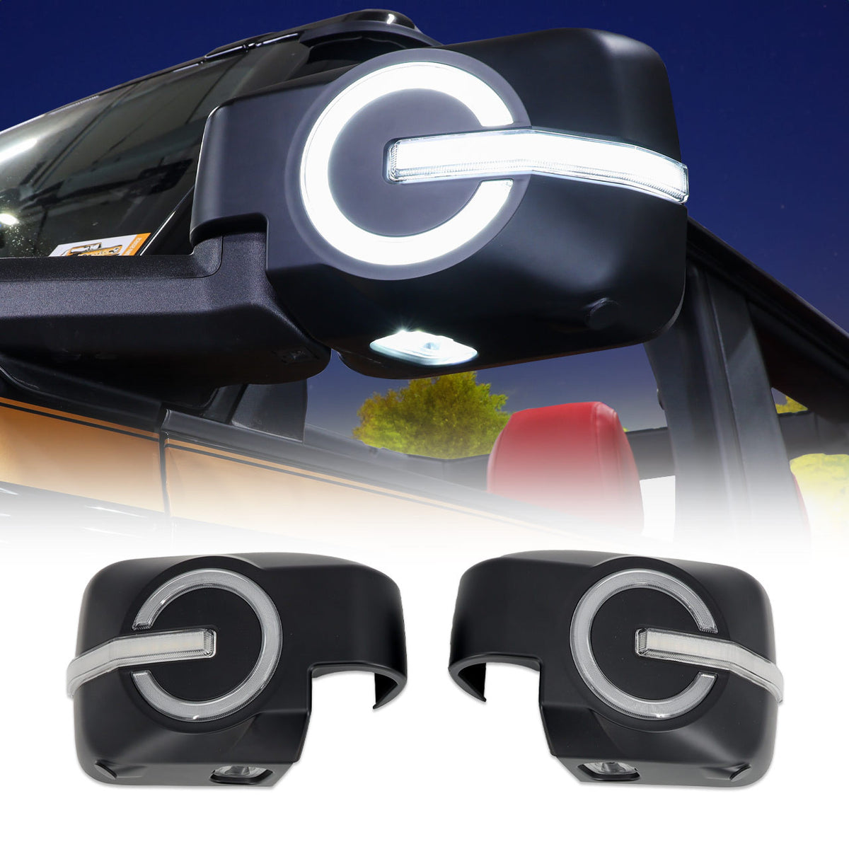 IAG I-Line Side Mirror Lighted Cap for 2021+ Ford Bronco in Matte Black Finish