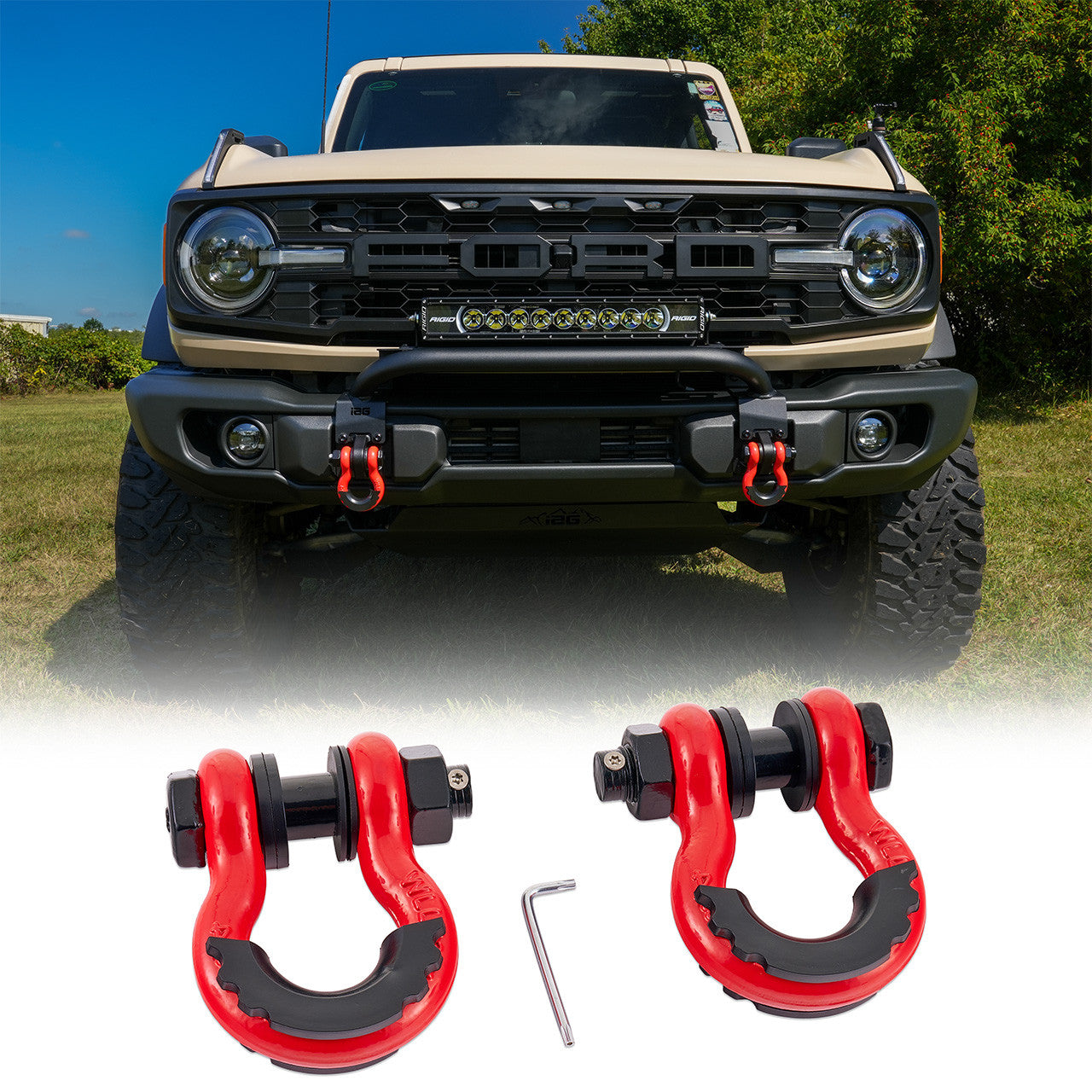 IAG Off-Road - IAG I-Line Front Recovery Shackles for 2021+ Ford Bronco - IAG-BDY-F3198