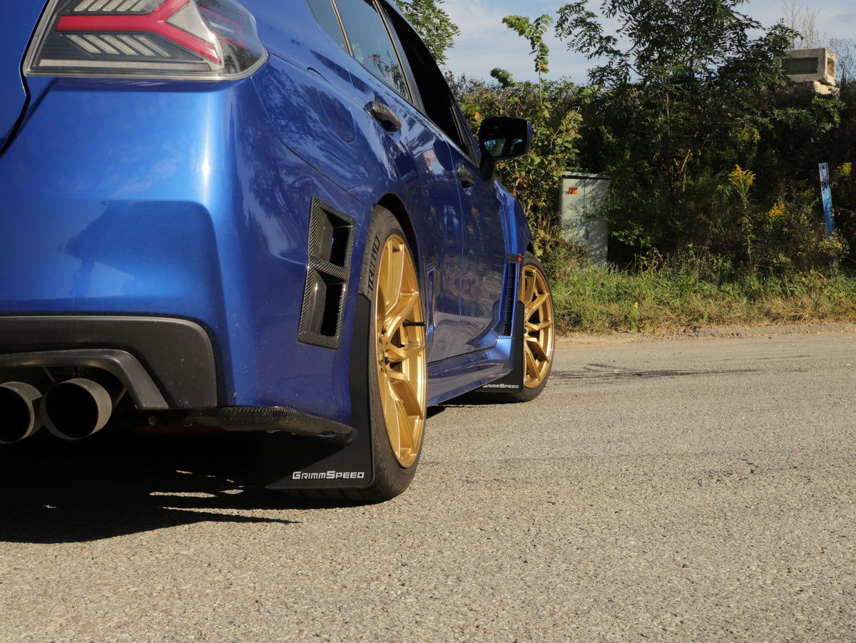 Grimmspeed 15-21 Subaru WRX/STI Mudflaps - Black w/ Red Lettering - GRM.1021.1.RED