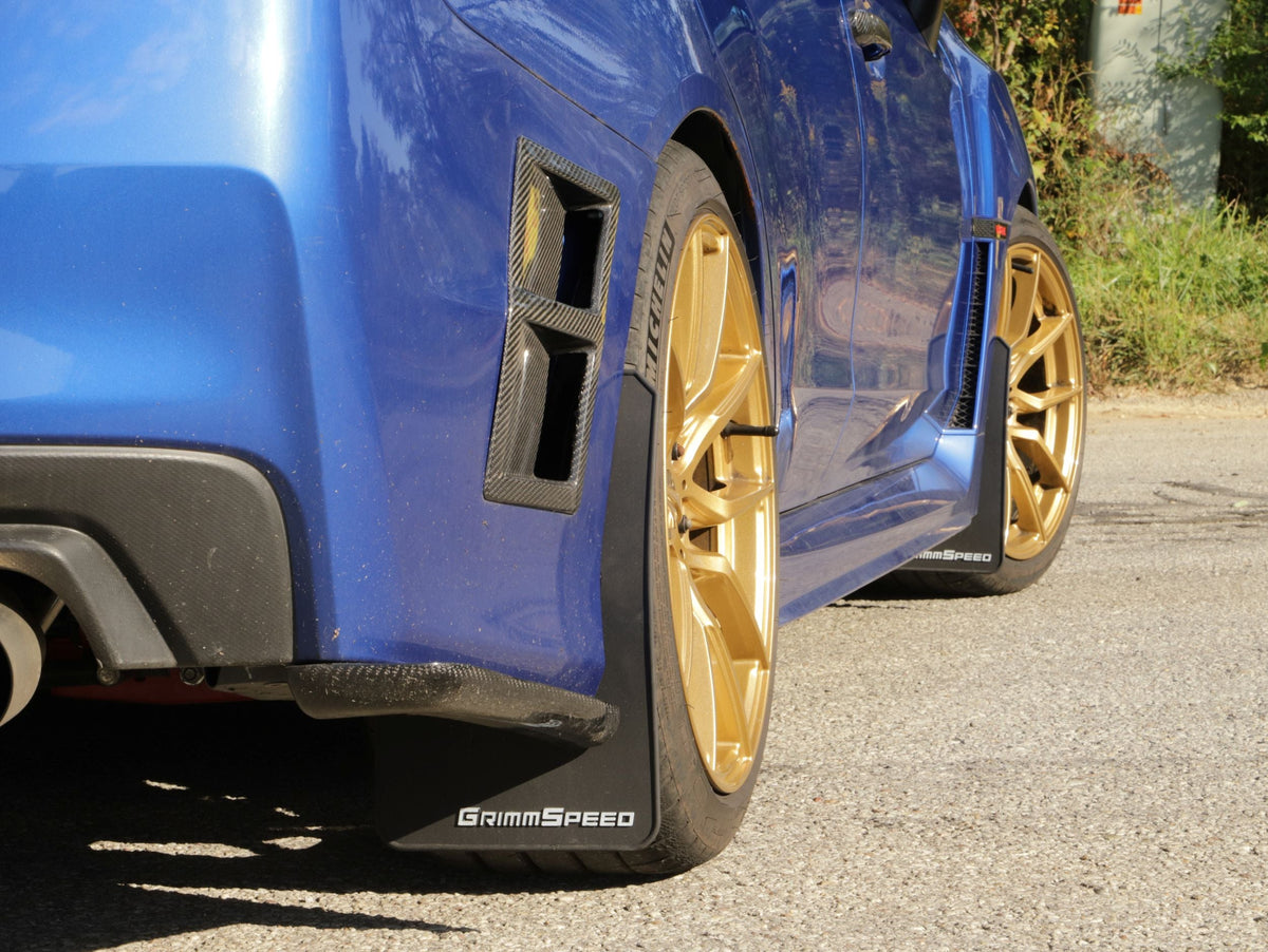 Grimmspeed 15-21 Subaru WRX/STI Mudflaps - Black w/ Red Lettering - GRM.1021.1.WHT