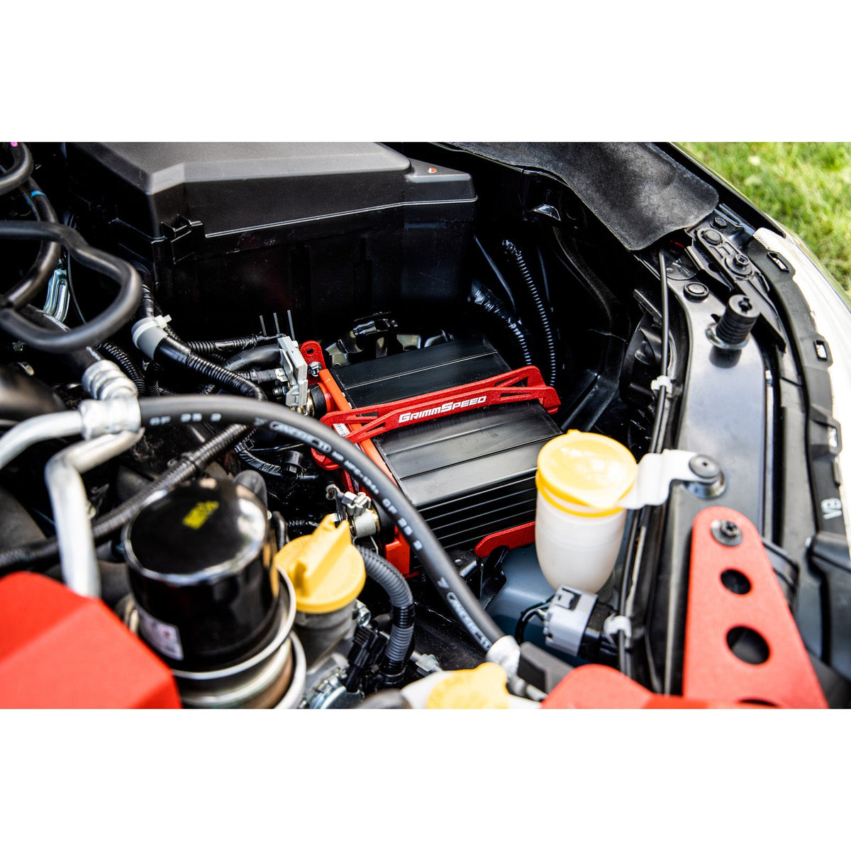 GrimmSpeed 08-14 Subaru WRX STI Lightweight Battery Mount Kit - Red - GRM121034