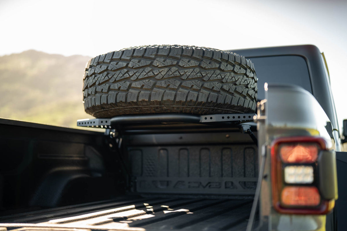 DV8 Offroad - 2020-2025 Jeep Gladiator JT Adjustable In-Bed Spare Tire Carrier - TCGL-03