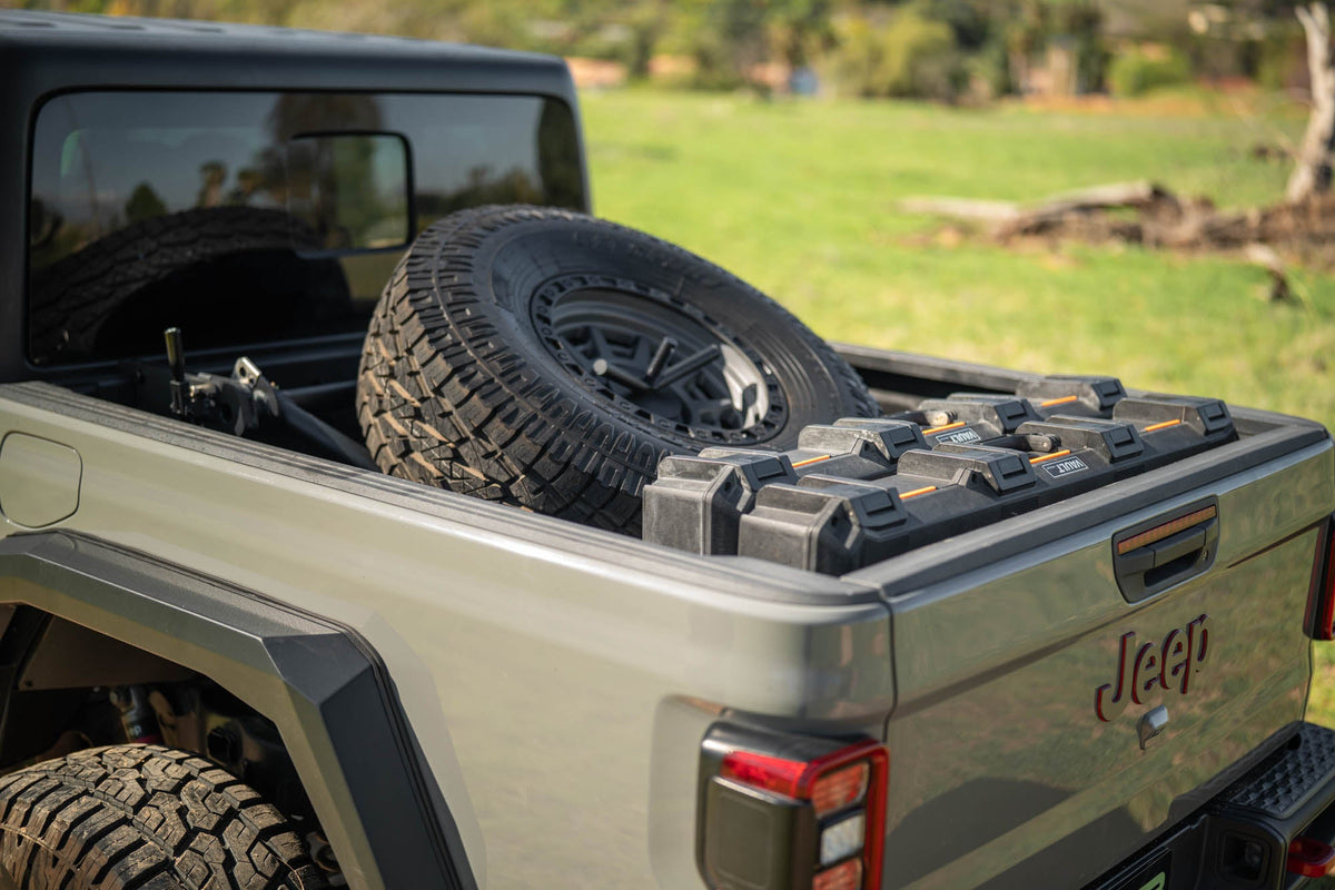 DV8 Offroad - 2020-2025 Jeep Gladiator JT Adjustable In-Bed Spare Tire Carrier - TCGL-03