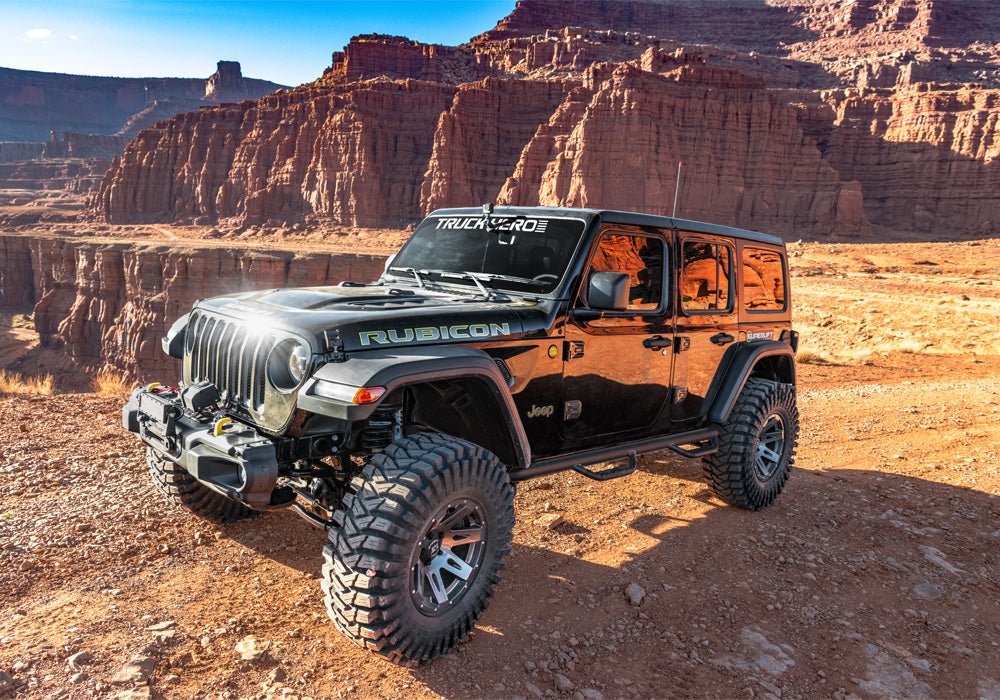 Superlift 18-19 Jeep Wrangler JL Unlimited 4in Lift Kit Including Rubicon w/ Shock Extensions - K176 - lifestyle view