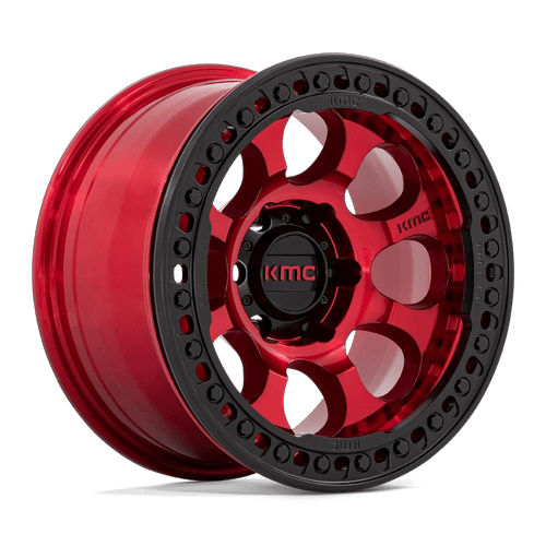 KMC Km237 Riot Beadlock 17X8.5 6X139.7 +0MM Candy Red W/ Satin Black Ring