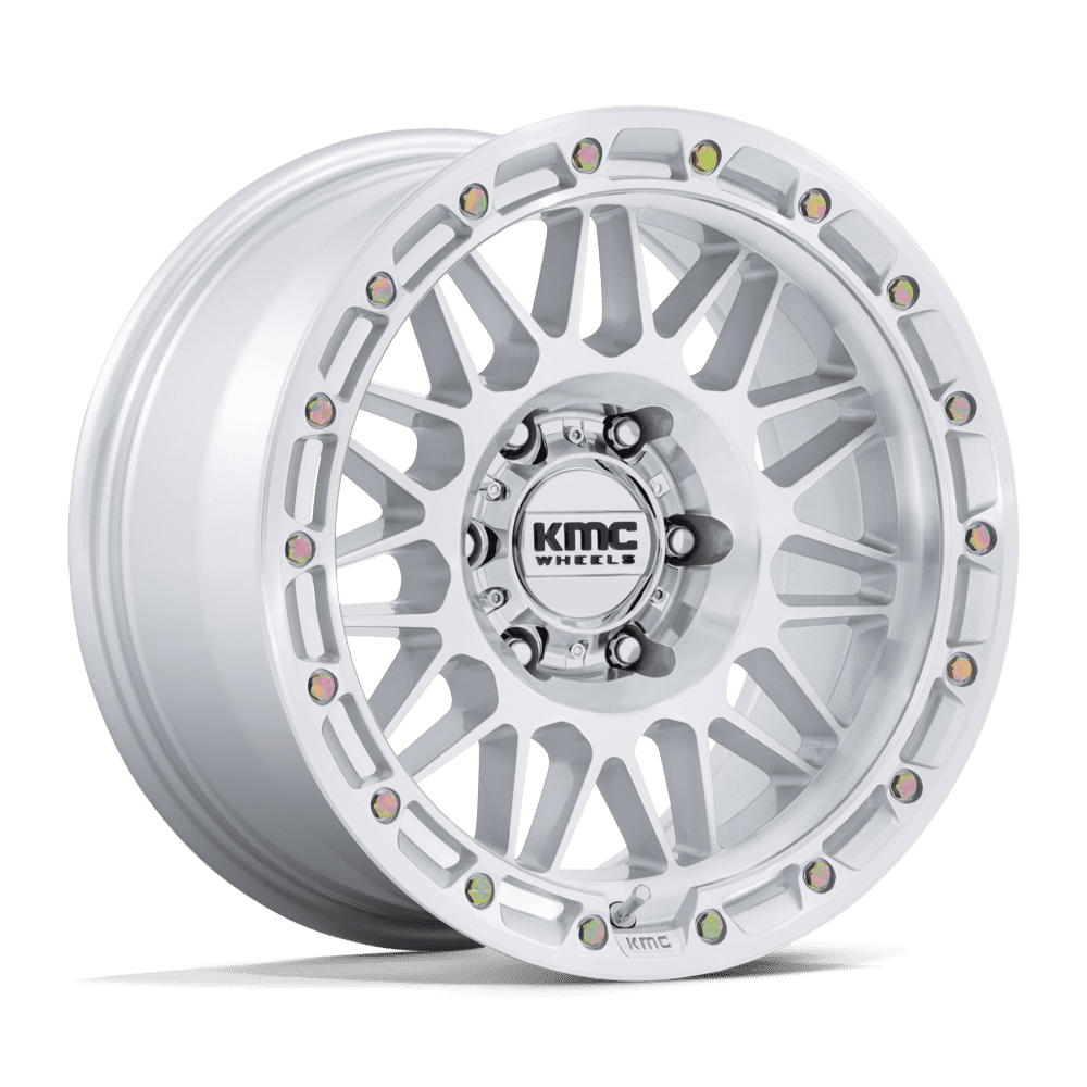 KMC Km555 Attack 17X8.5 6X139.7 +25MM Gloss Silver W/ Machined Face