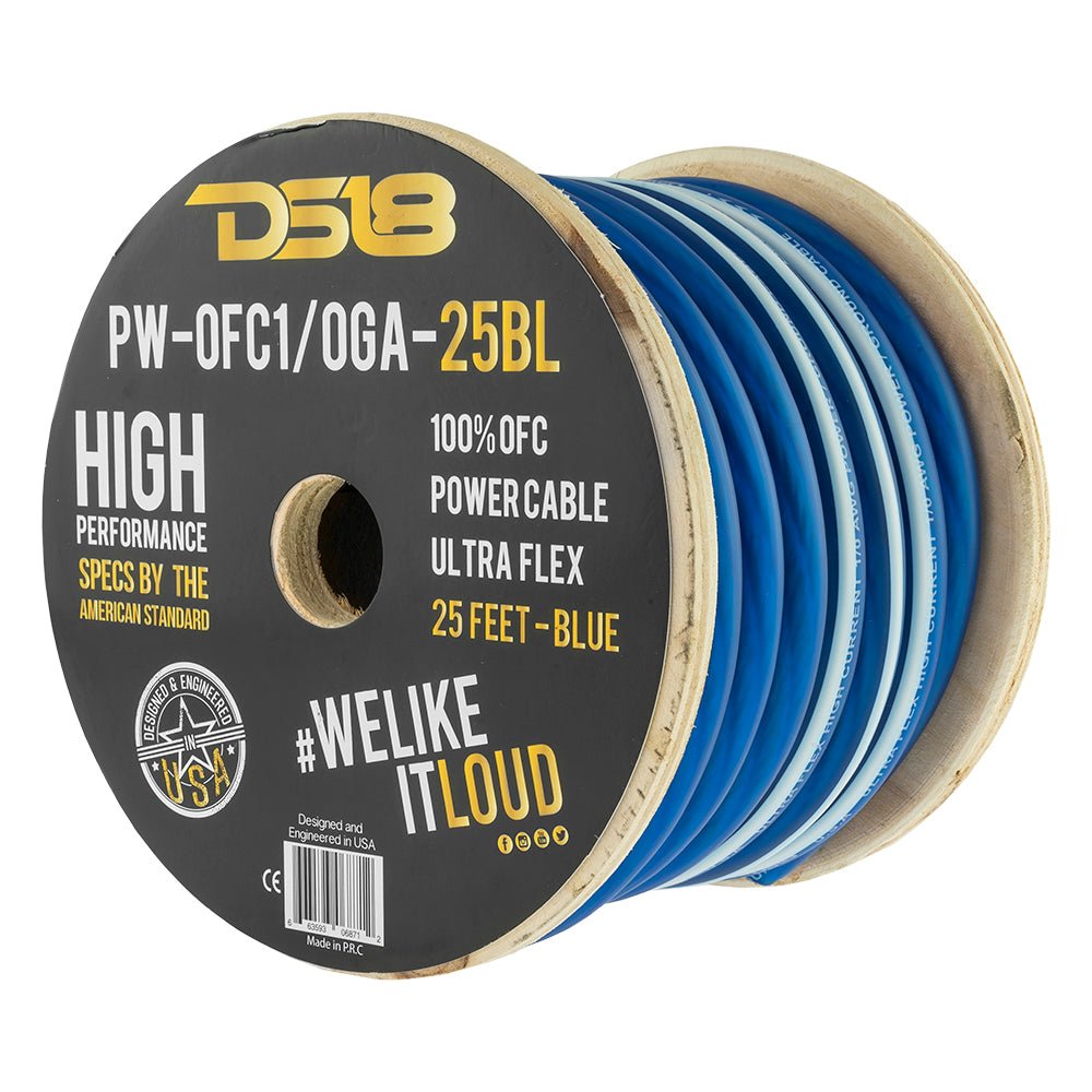 DS18 1/0-Gauge 25-Feet Blue - PW-OFC1/0GA-25BL - angle view